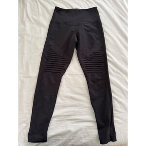 Zella Moto Leggings Womens S Black High Rise Ribbed Knee Yoga Activewear